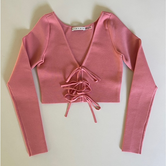 Alice + Olivia Tie Front Pink Crop Top - Picture 3 of 8
